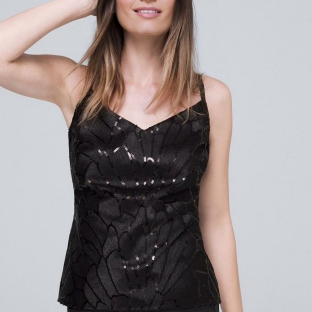 NEW White House Black Market Sequin Black Camisole Size Small